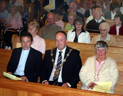 The Mayor of Lisburn, Councillor James Tinsley and his mother Mrs Elizabeth Tinsley pictured with the Rev Paul Dundas (left) at a Music in May Concert in Christ Church.